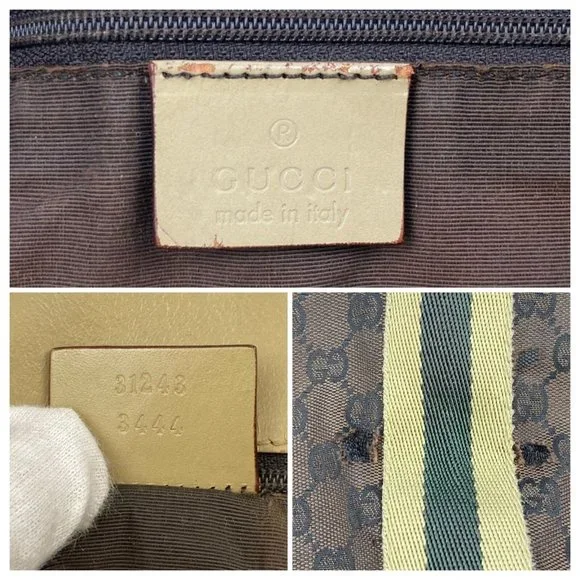 Authentic Gucci Tote Bag Brown Canvas Used GG Handbag Vintage - Picture 13 of 14